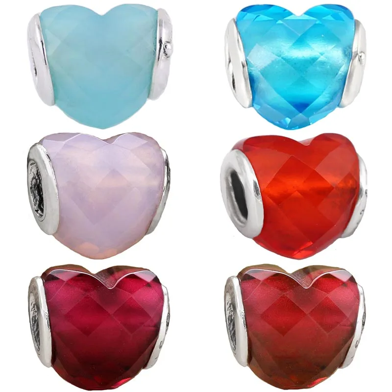 

Original Multicolor Shape Of Love Faceted Heart With Crystal Beads 925 Sterling Silver Charm Fit Europe Bracelet Diy Jewelry