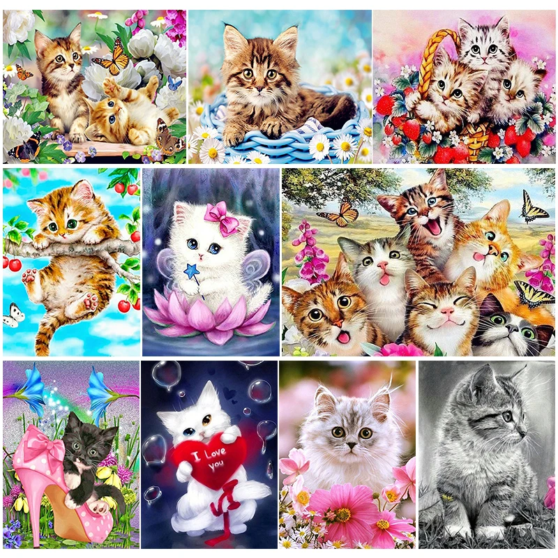 

5D DIY Diamond Painting Kit Full Round Cat Rhinestones Pictures Diamond Embroidery Animals Mosaic Sale Home Decoration Gift