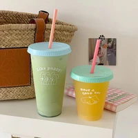 470700ml cute water bottle with straw for coffee juice milk kawaii gourd plastic reusable bubble tea ice cups portable bpa free