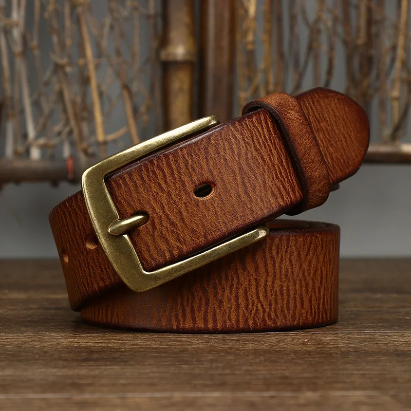 3.8CM Thick Cowhide Copper Buckle Genuine Leather Casual Jeans Belt Men High Quality Retro Luxury Male Strap Cintos Designer