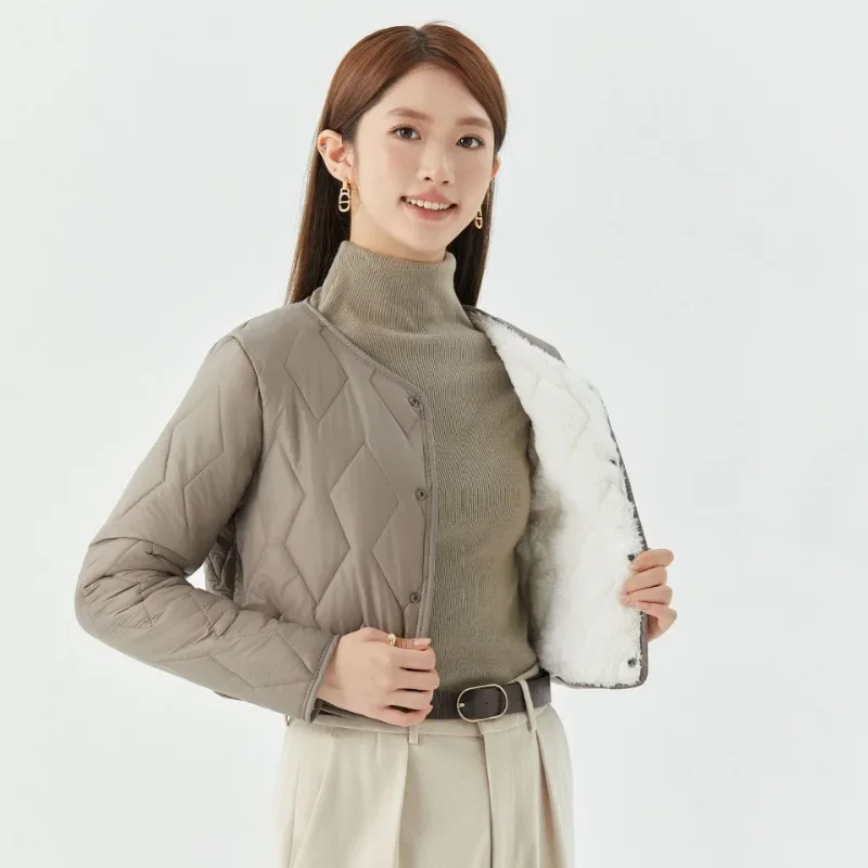 Женская зимняя куртка в римском стиле из шерсти ягненка и хлопка