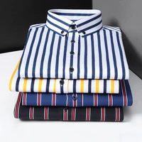 2022 new style elastic long sleeve mens stripe korean slim fit business shirts