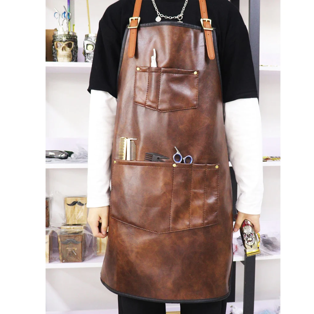 

Профессиональный Регулируемый парикмахерский фартук с шейным ободом без рукавов из искусственной кожи бариста фартуки для стрижки волос в...