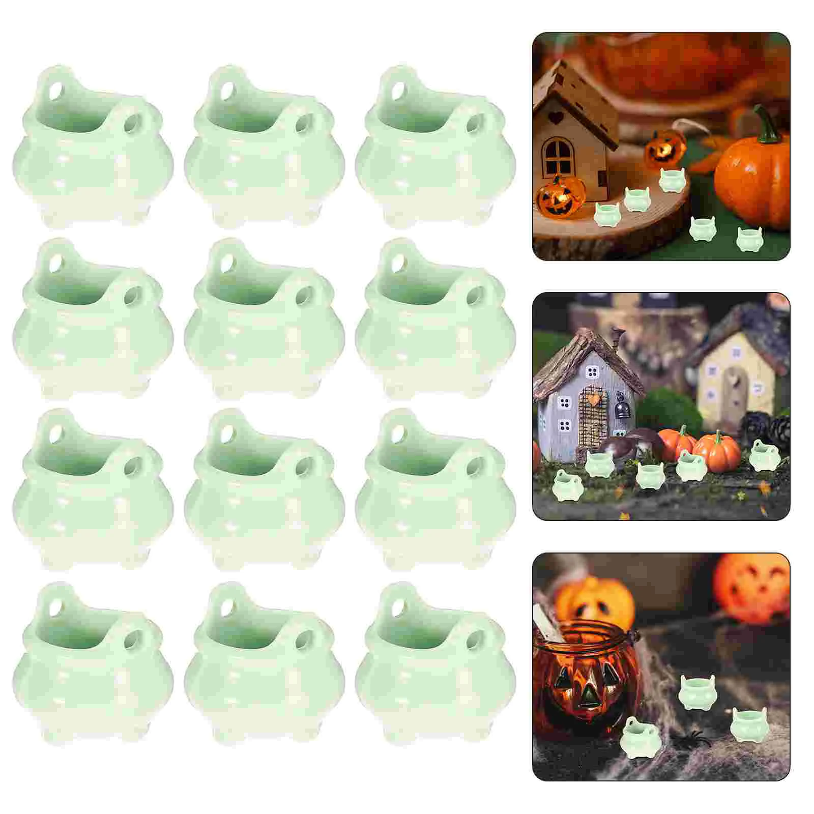 

12 Pcs Witch Boiler Small Toys Bulk Halloween Miniature House Accessories Things Stove Kettle Plastic Ornaments