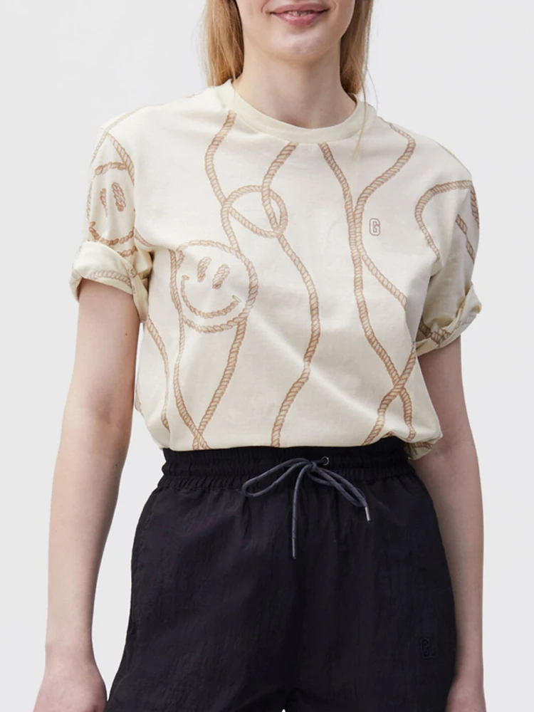 Женская футболка Новинка лета 2022 Свободный Повседневный прямой Топ с круглым