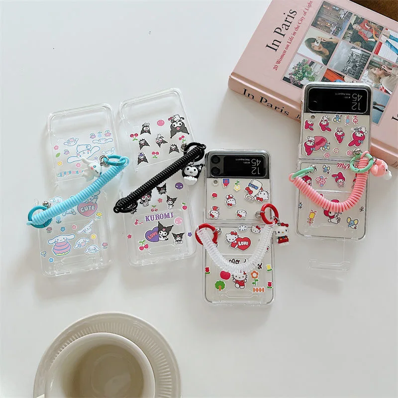 

Sanrio hello kitty kuromi DIY sticker Phone Case for Samsung Galaxy Z Flip 3 Hard PC Back Cover for Z Flip 4 Case