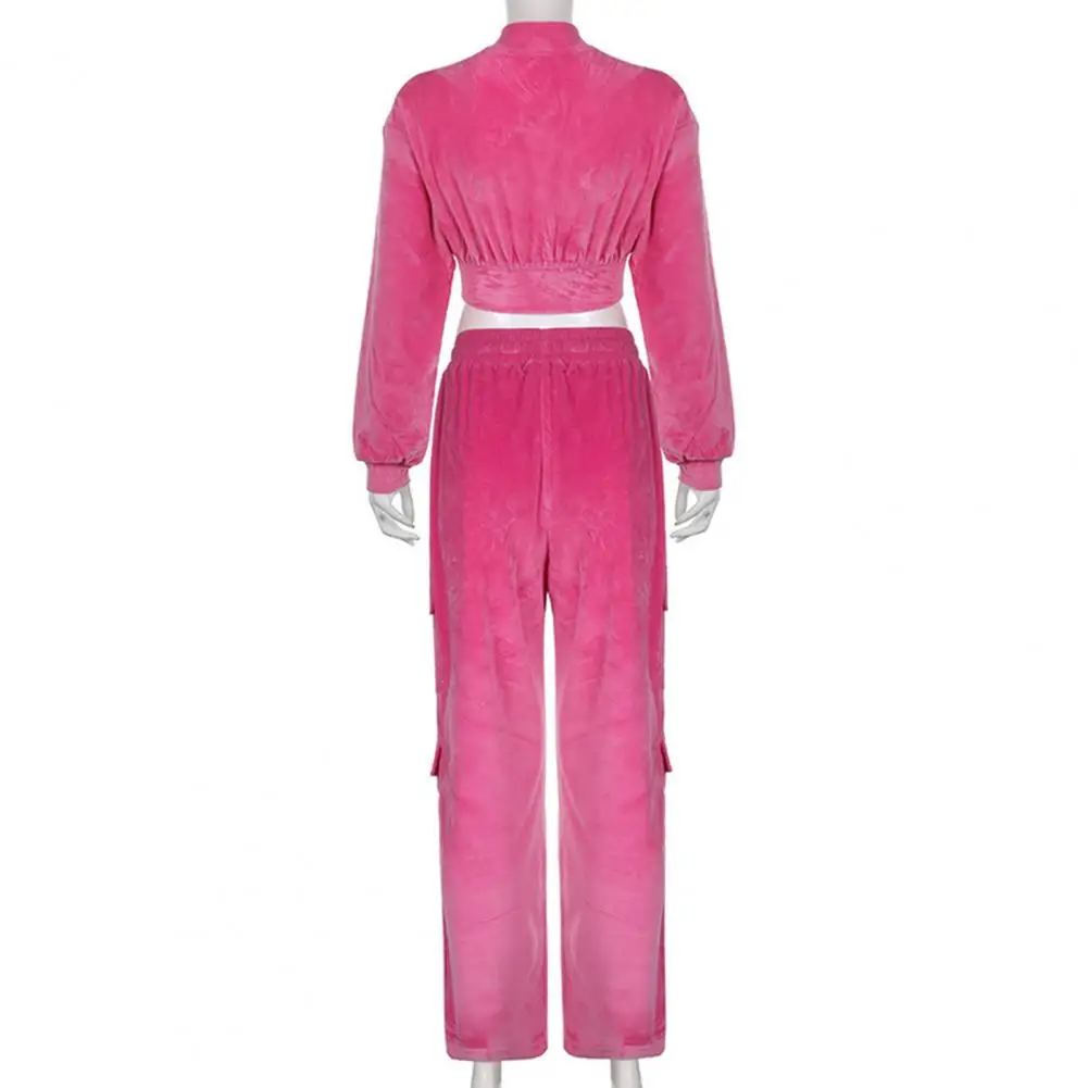 

Chic Elastic Waist Spring Coat Trousers Suit Autumn Coat Pants Set Zipper Warm