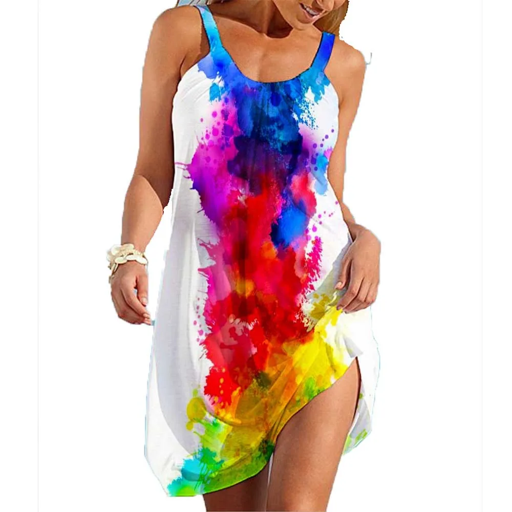 

Tie-dye nation wind gradient Lady's dress 3D full body print dress Beach Dress Party Loose Romantic Backless girl dress