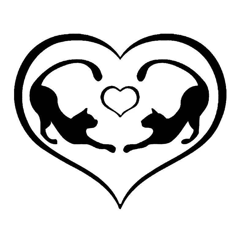 

15.4cm*12.7cm Romantic Love Heart Cat Stickers Decals Vinyl Decor Black/Silver