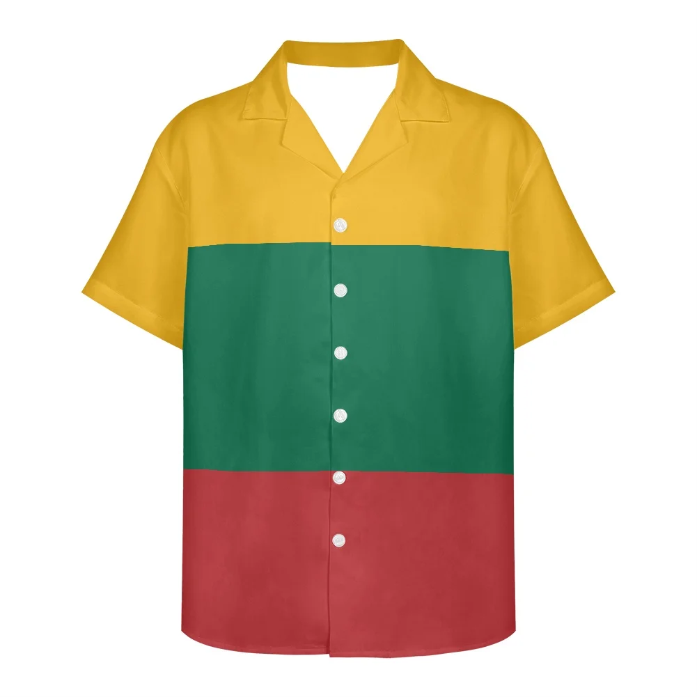 

Lithuania Flag Design Pattern Summer Vintage Fashion Short Sleeve Hawaii Shirts For Men Camisa Masculina Casual Holiday Party