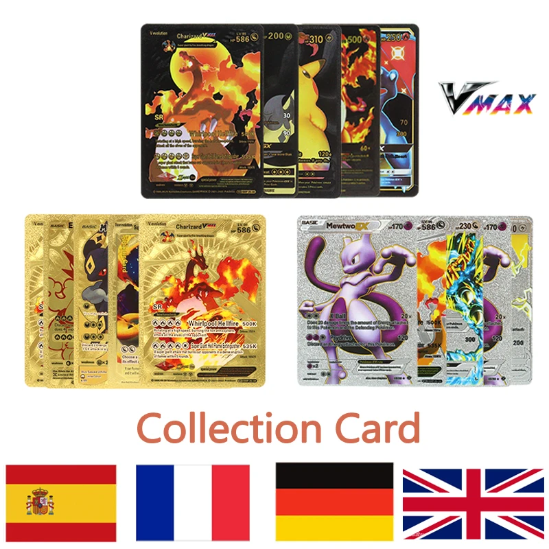 

15-81Pcs Pokemon Card Charizard Pikachu Vmax Gx Collection Card Spanish German French English Gold Black Golden Letter Silver