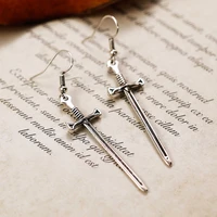caoshi vintage temperament lady drop earrings with sword shape design delicate female party accessories retro style jewelry