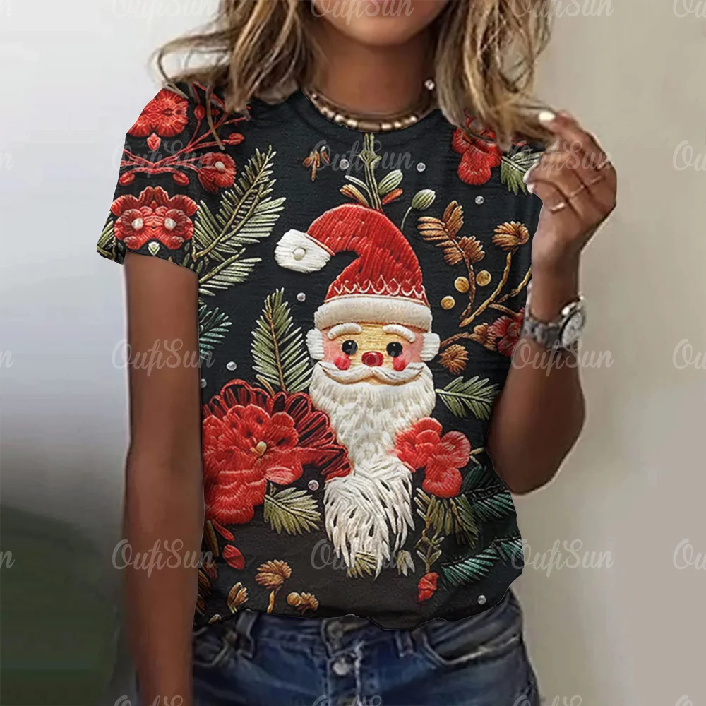 

3D Print Santa Claus T-shirt For Women Cartoon Christmas Short Sleeve Tops O Neck Harajuku Streetwear Loose Casual Pullover Tees