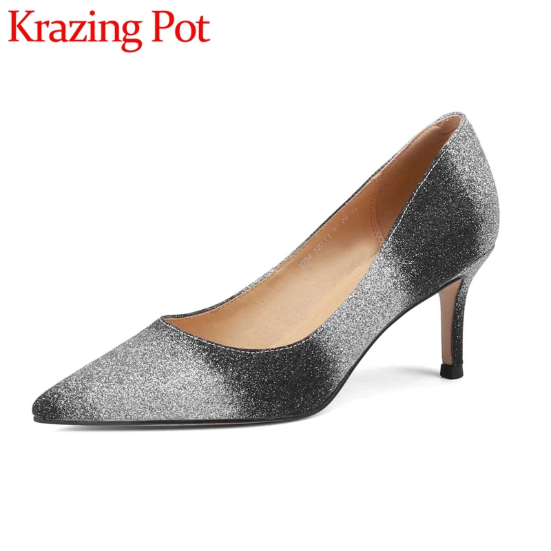 

Элегантные женские туфли-лодочки Krazing Pot из ткани с блестками и острым носком, на тонком высоком каблуке, украшенные блестками, элегантные ве...