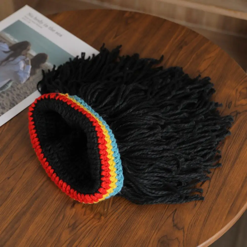 Зимняя шапочка с париком разноцветная вязаная раста ручной работы для парика