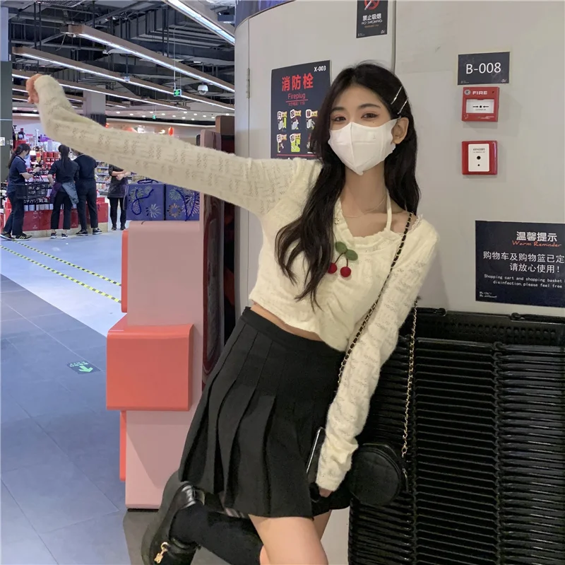 

WW1317 Short knitted sweater spring new niche design fashion all-match T-shirt top