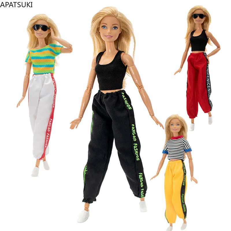 

Красочный Модный комплект одежды для куклы Барби, одежда для спорта 1/6, аксессуары для кукол, футболка, жилет, брюки, детские игрушки
