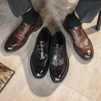 zftl formal wear genuine leather casual shoes mens water dyed top layer cowhide vintage british brock carved business shoes