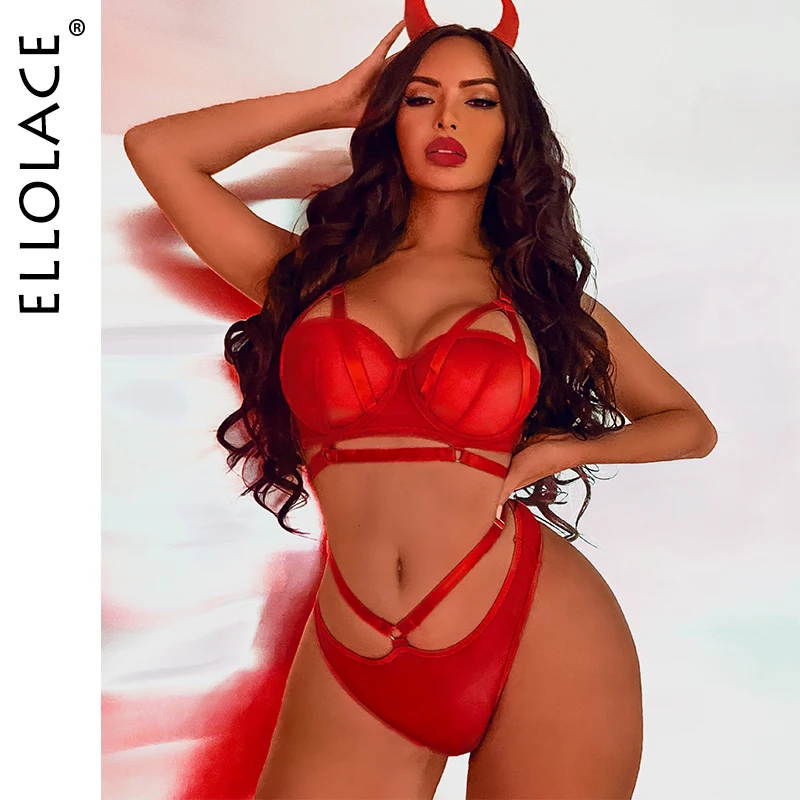 

Ellolace, красное нижнее белье на Хэллоуин, сексуальное порно Нижнее белье, боди, прозрачный кружевной комплект, Женский комплект из 2 предметов,...
