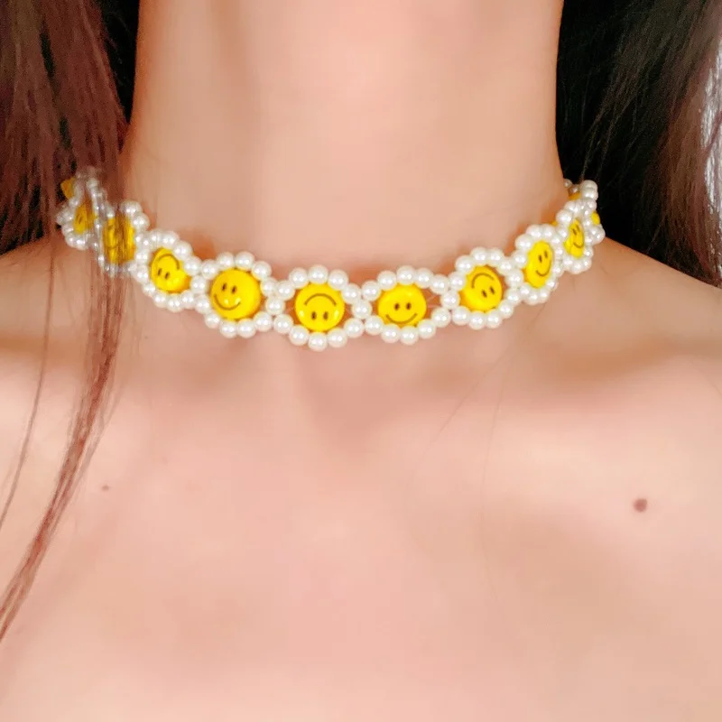 

Timeless Wonder Glam Smile Face Braided Pearl Wrap Necklace for Women Designer Jewelry Punk Party Rare Fashion Korean Gift 3637