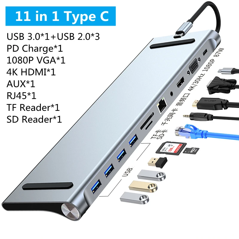 

Адаптер USB C Hub 3 0 OTG разветвитель 4K HDMI RJ45 VGA SD TF кардридер док-станция для MacBook Air Аксессуары для ноутбуков
