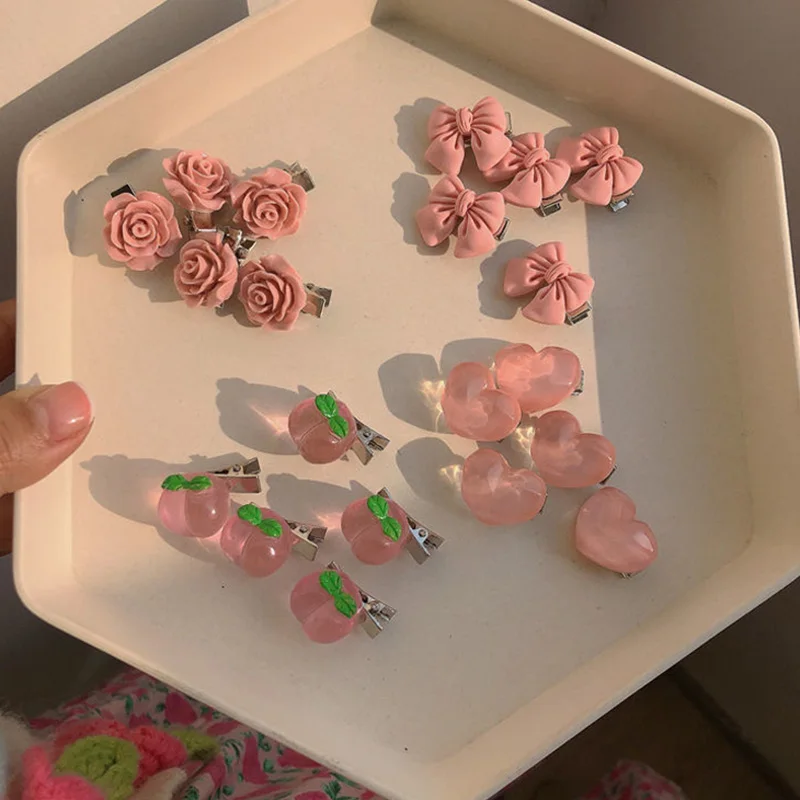 

5Pcs Small Bow Hairpins Cute Peach Rose Headwear Hair Accessories Baby Girls Clip Sweet Hair Clips Headdress Kids Accessories