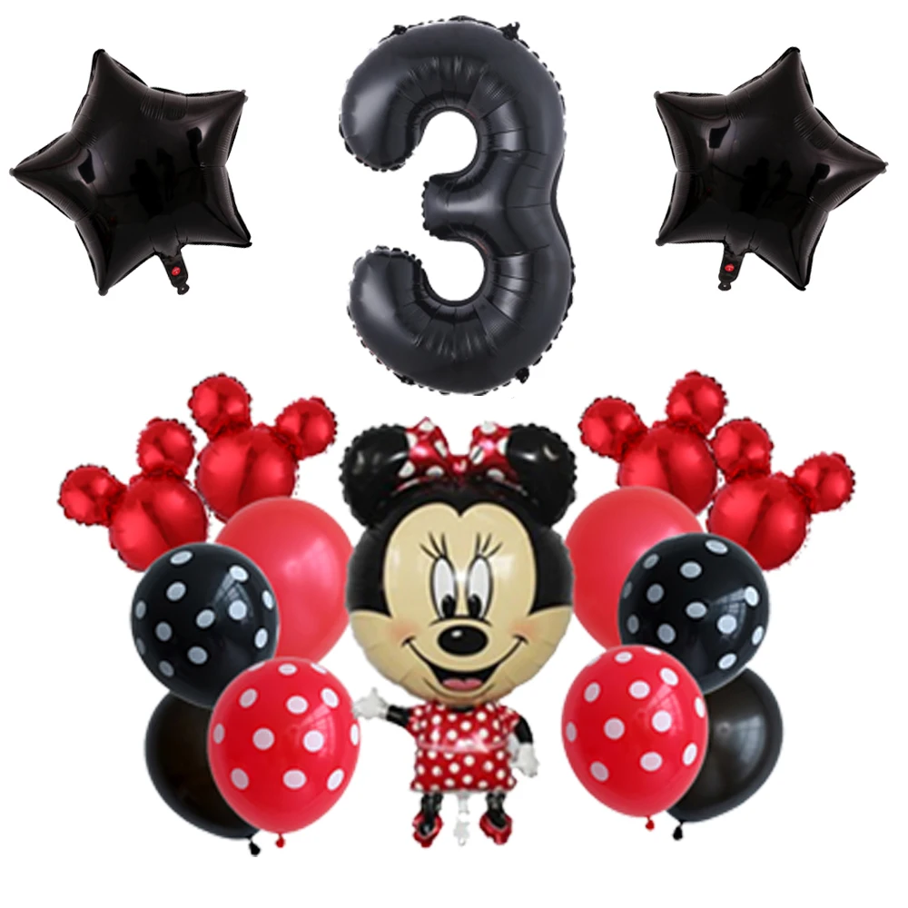 16шт./лот Дисней Микки Маус вечеринка воздушные шары 30 "номер воздушный шар Детский душ Красная Минни Декор Полосатые глобусы.