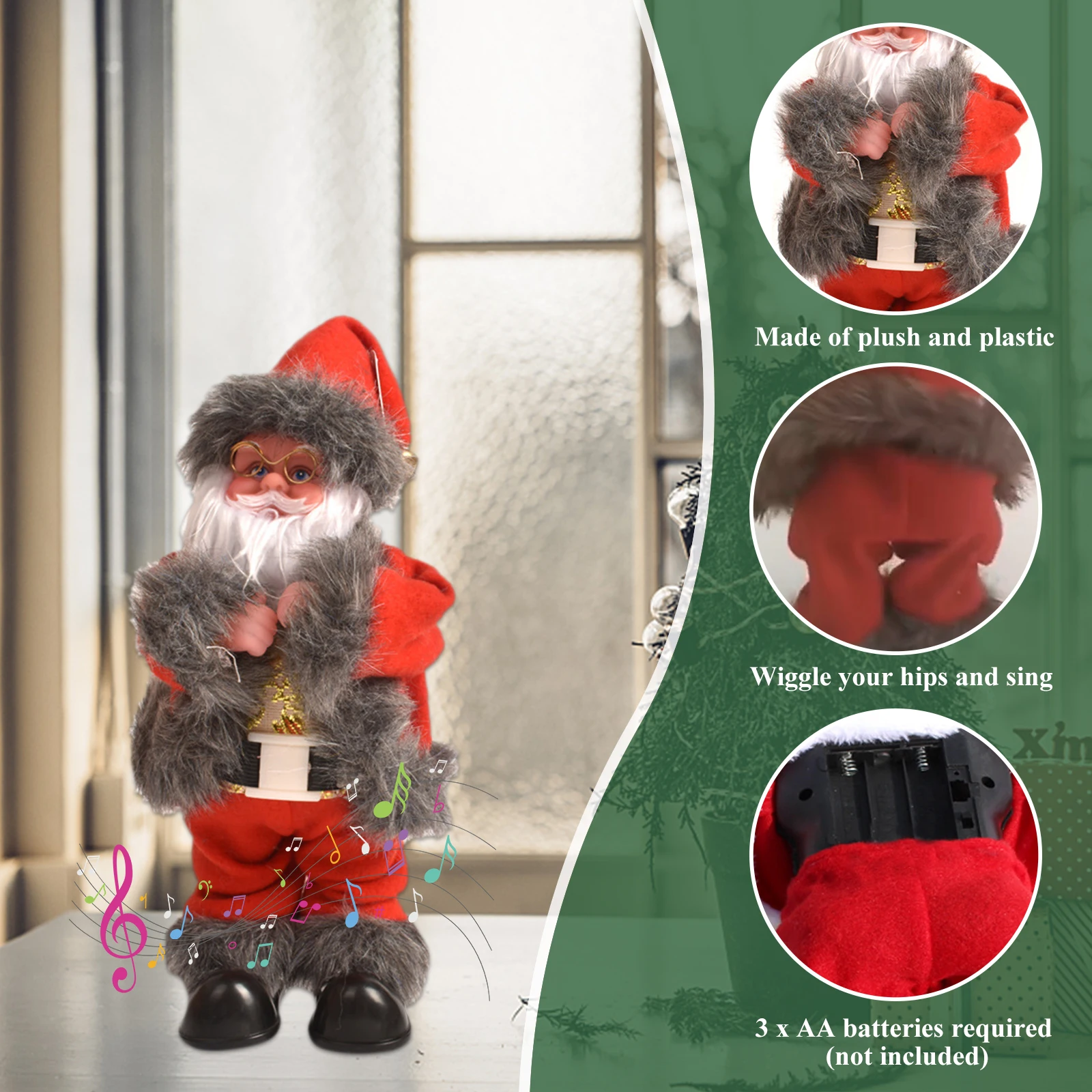 Смешная Женская Вибрирующая бедра с музыкой светлый танцующий Санта-Клаус