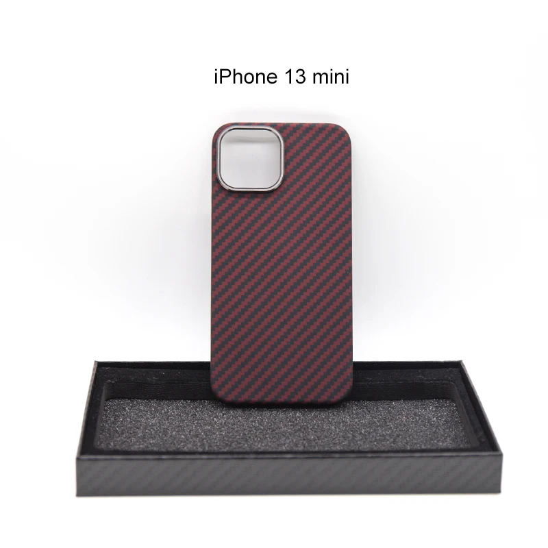 

iPhone 13 mini mobile phone case red metal ring carbon fiber texture matte no fingerprints light thin 13mini mobile phone cover