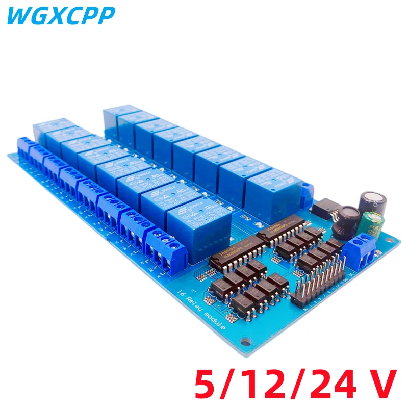 Lntelligent Control Switch Panel16channel Relay Module5 12 24voptocoupler Isolation Output250v10a High And Low Level Trigger