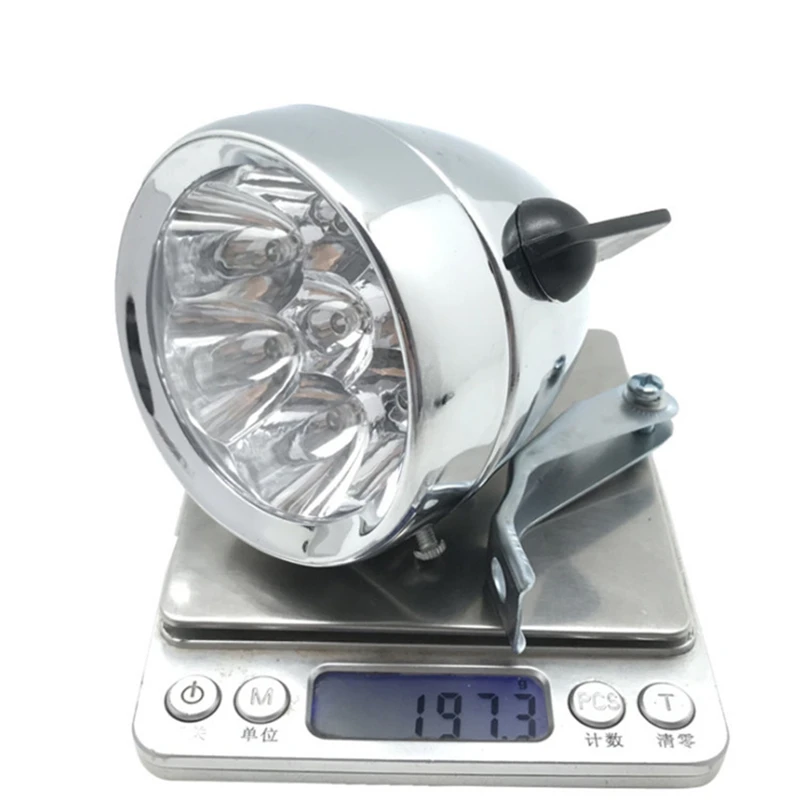 

Bicycle Headlight Vintage Bike Metal Case Chrome Steel 7 LED Light Night Riding Safety Front Fog Head Lamp Dropshipping