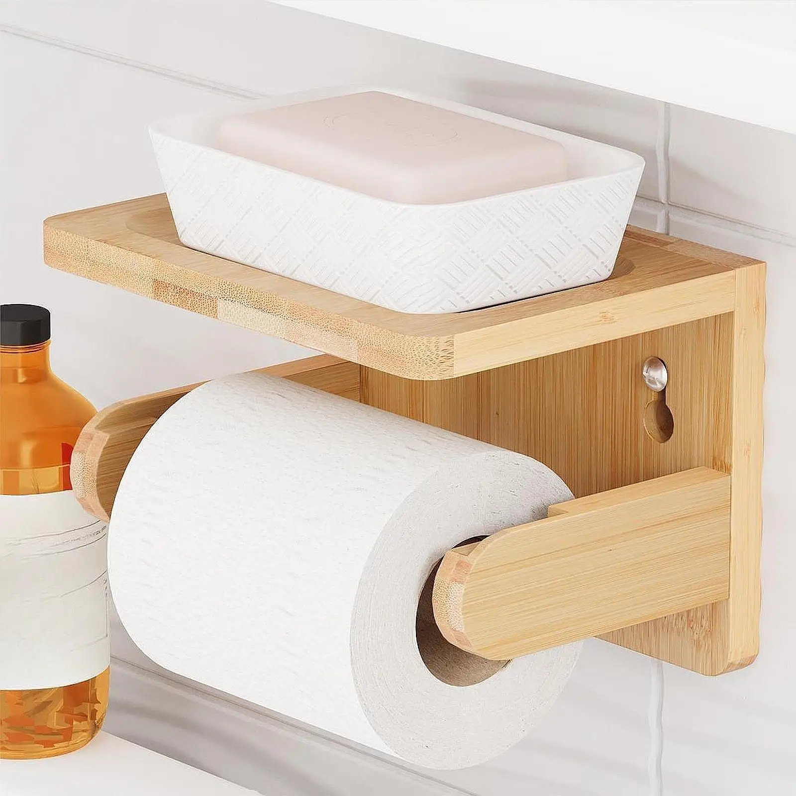 Держатель для туалетной бумаги с полкой-органайзером настенное крепление