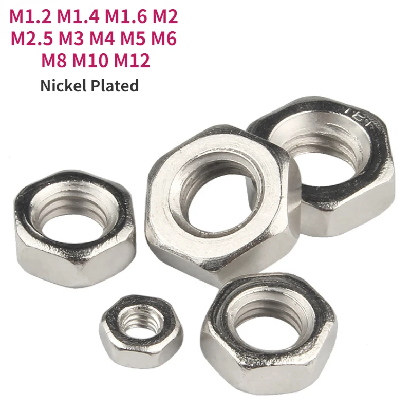 

Никелированные шестигранные гайки из углеродистой стали M1.2-M12