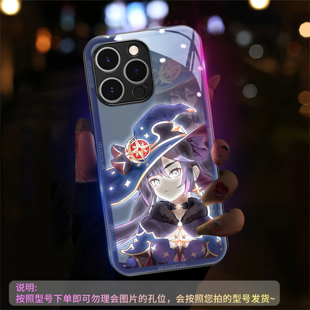 2025 Cool Hero Of Genshin Sound Control Чехлы со светодиодной вспышкой Светящаяся стеклянная