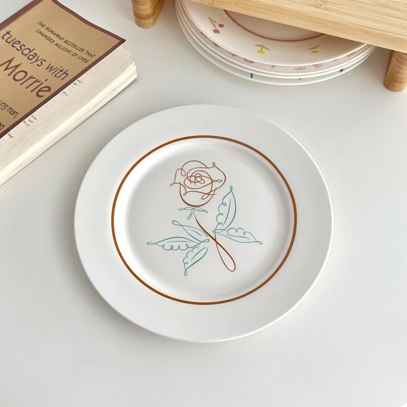 

Homemade INS Wind Pottery Porcelain Plate South Korean Cute Girl Hand-painted Cake Dessert Plate Breakfast Plate Fruit Plate