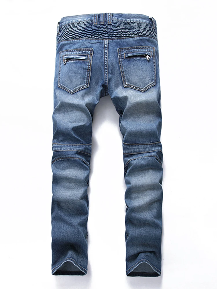 2023 Men Casual Biker Denim Jeans Blue Stretch Solid Regular Fit Long Pants Male Street Vintage Youth Y2k Jeans Large Size 28-42