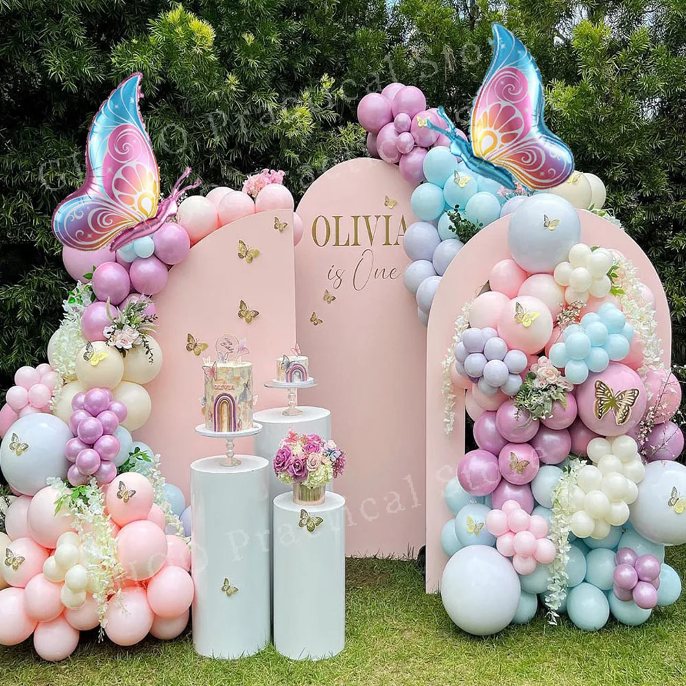 Воздушные шары Macalon гирлянда арочный комплект наклейки с бабочками розовые