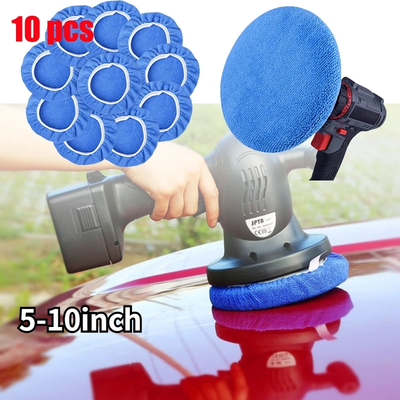 Car Polisher 10Pcs Pad Bonnet 5 To 10 Inches Soft Microfiber