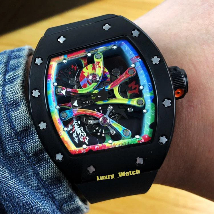 

men Automatic Mechanical watch White Ceramic Skeleton Black Rubber