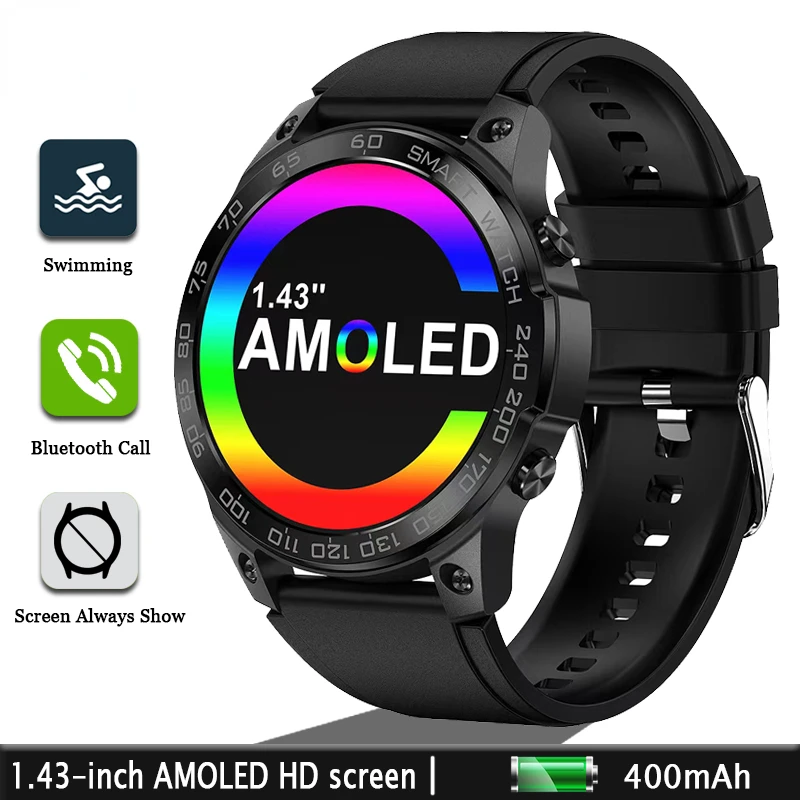 

Новинка 2023, мужские умные часы с металлическим корпусом и экраном AMOLED диагональю 1,43 дюйма, с большим аккумулятором на 400 мА · ч и поддержкой Bluetooth