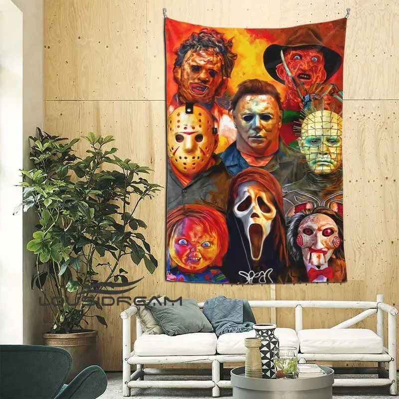 

Настенный гобелен в европейском и американском стиле из фильма ужасов, настенный гобелен в стиле Хэллоуина, призрак, клоун, художественный ...