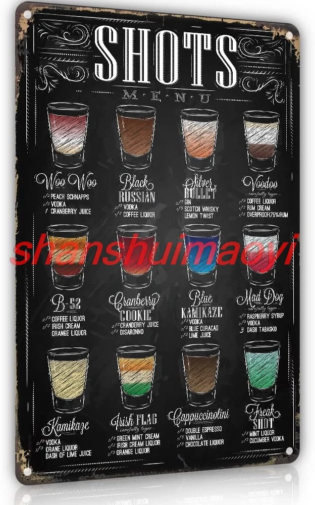 YOYI ART Bar Shots Menu Металлическая вывеска - Винтажная барная для домашнего бара