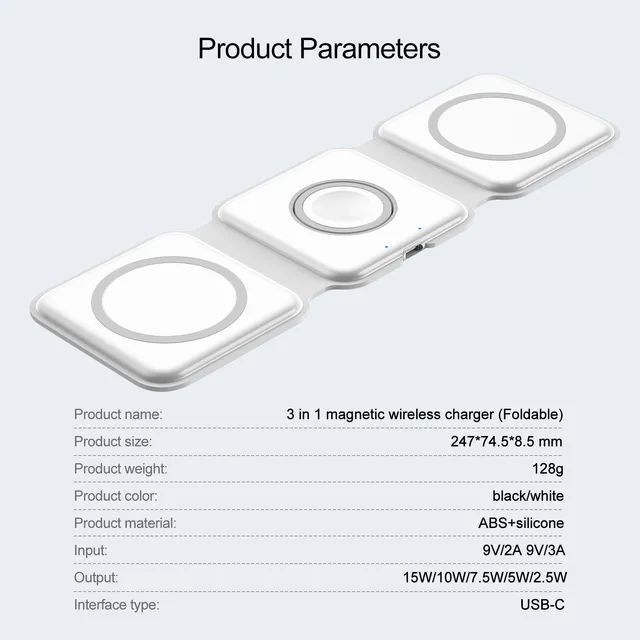 3 in 1 Magnetic fold Wireless Charger Stand Fast Wireless Charging Station for Samsung Xiaomi Mi Huawei for iPhone Apple Watch 2