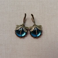 vintage style inlaid blue gemstones openwork carved dragonfly earrings sweet lovely womens metal earrings party gift jewelry
