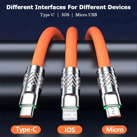 120 Вт 6А Кабель для быстрой зарядки 3-в-1 USB To Type C Micro Шнур для быстрой зарядки для Iphone Xiaomi Samsung Huawei Телефон Планшет Ноутбук