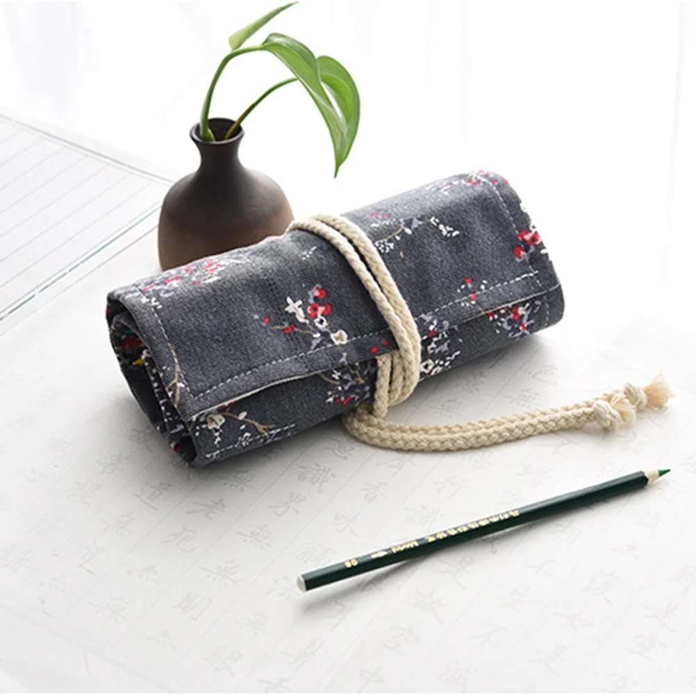 

Roll Pen Case Wrap Holder Up Pouch Colored Rolling Storage Organizer Slot Canvas