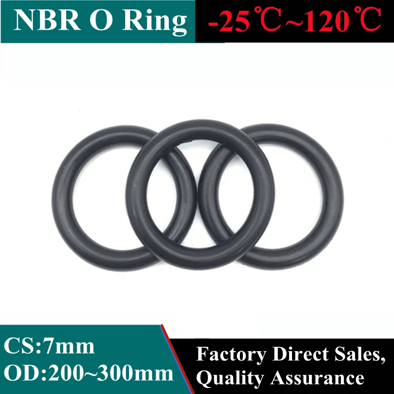 

5pcs NBR O Ring Gasket CS 7mm ID 200~300mm Automobile Nitrile Rubber Round O Type Washer Corrosion Oil Resistant Sealing Gaskets