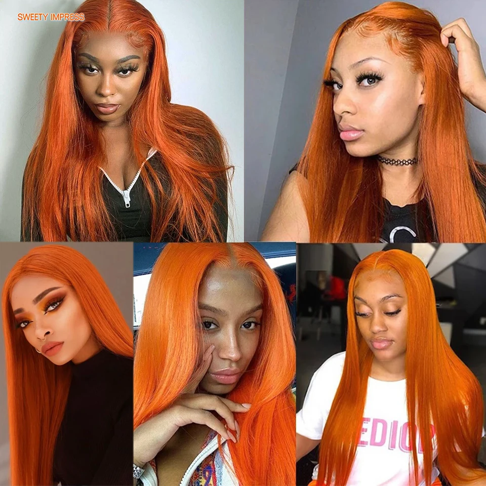 30inch Ginger Orange 13x4x1 Lace Front Human Hair Wigs With Baby Hair Brazilian Straight Lace Wigs for Women PrePlucked Hairline images - 6