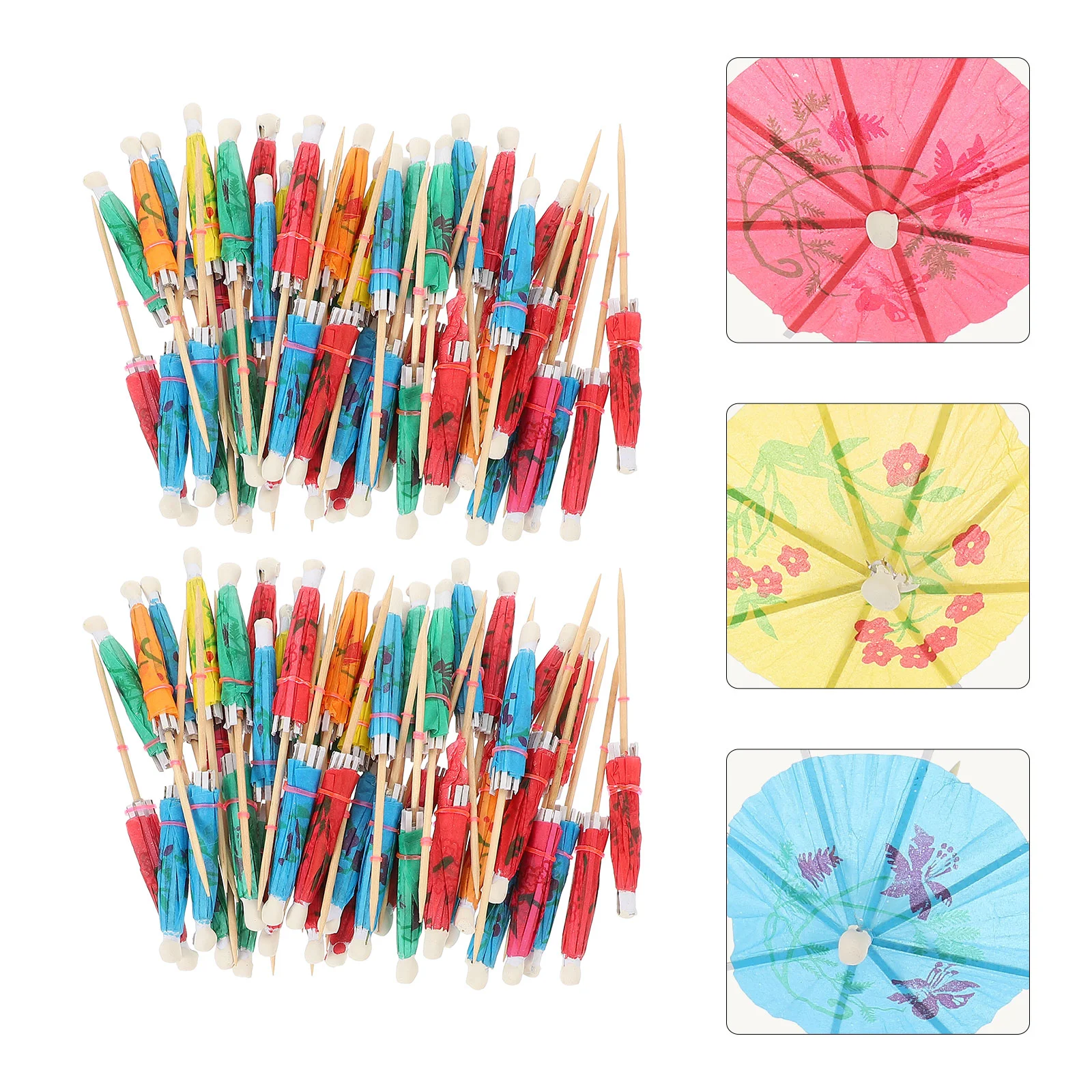 

100 Pcs Food Stick Cake Decorations Drinks Picks Party Fruit Cocktail Dessert Paper Umbrella Wooden