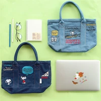 kawaii cartoon snoopys woman hand bag canvas tote bag cute casual daily portable travel bag hand embroidered denim tote bag gift